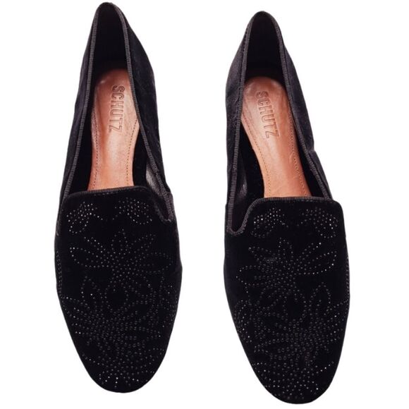 Schutz Velour Floral Jeweled Loafers - Picture 1 of 6
